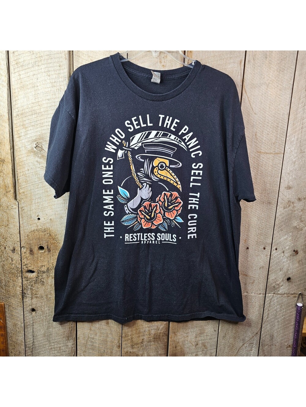 Restless Souls Apparel Plague Doctor Graphic T Shirt XL Black Heavy Cotton Tee